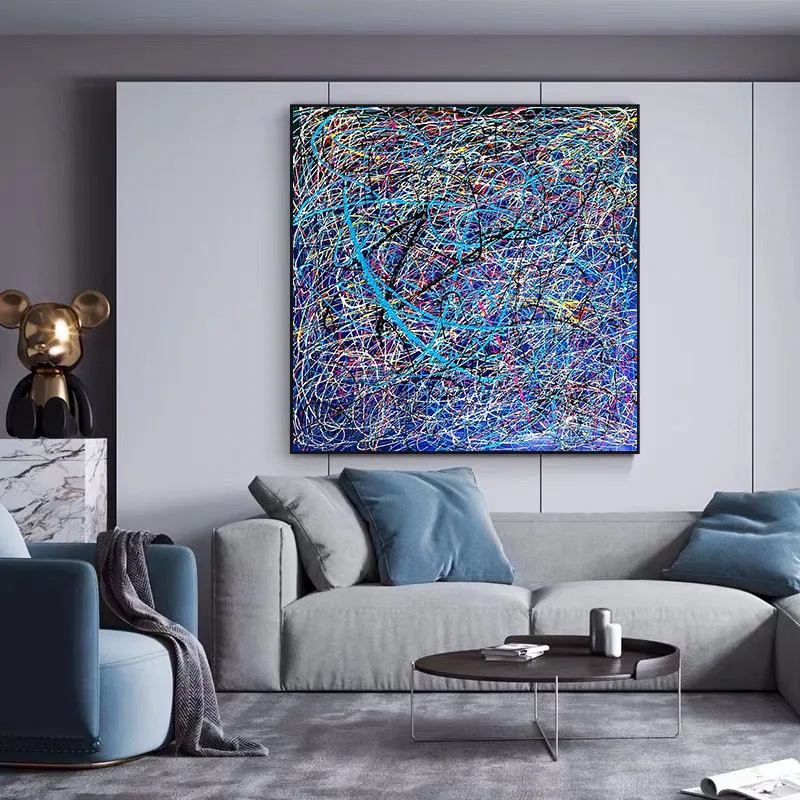 Custom Hand-painted Oil Painting  , Featuring Abstract Colors and Lines, Is Suitable for Display on Living Room or Bedroom Walls