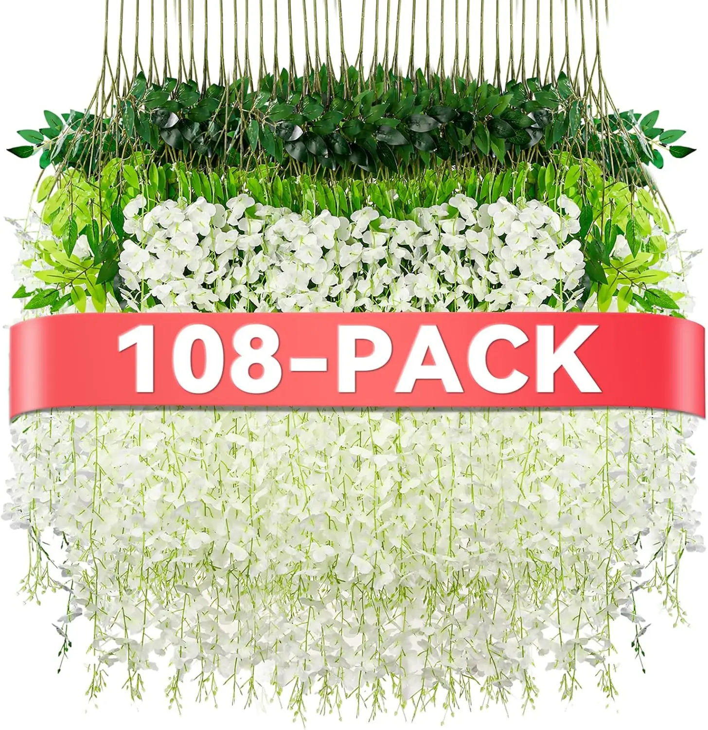 

108 Pack White Wisteria Hanging Flowers, 3.6 Feet Long Artificial Garland for Home Wedding Arch Party Garden Outdoor Decor