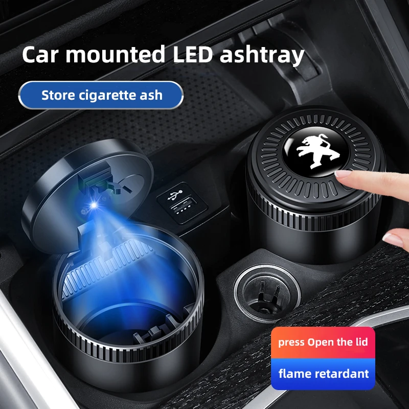 

Автомобильная пепельница с крышкой и LED-подсветкой, двойного назначения (для автомобиля и дома), для Peugeot 208, 107, 607, 408, 5008, 3008, 308, 4008, 106, 407, 307, 301