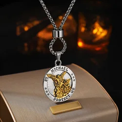 SAINT MICHAEL PROTECT US Archangel Stainless Steel Saint Michael Necklace Men Women Gold   Silver Color Pendant Necklace Jewelry