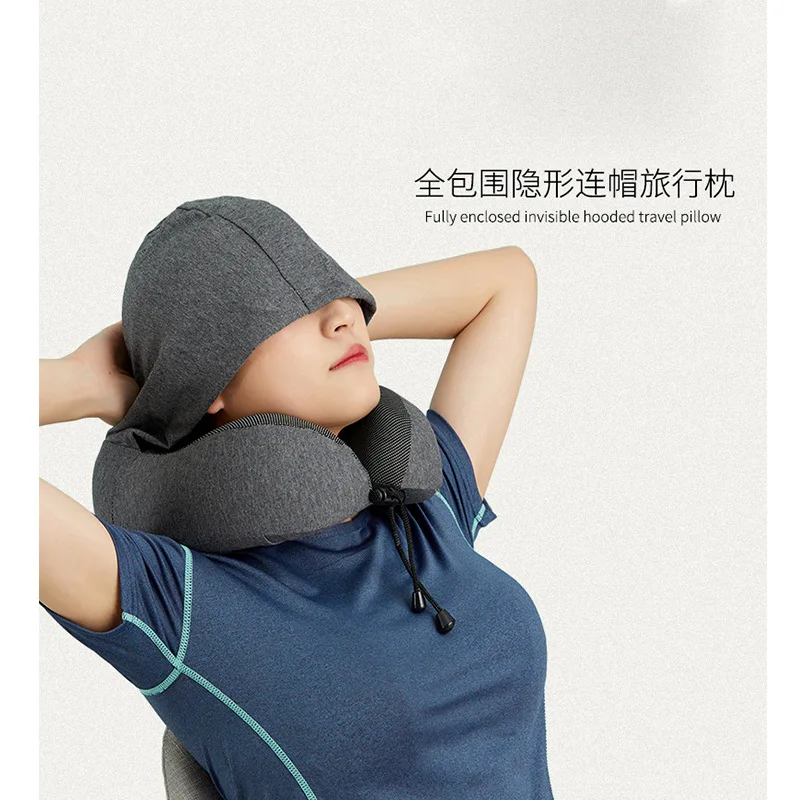 

Travel Neck Pillow Hooded U-Shaped Pillow Car plane Office Blackout Breathable Rest Pillow Almohada Travel Nap Sleeping Pillow