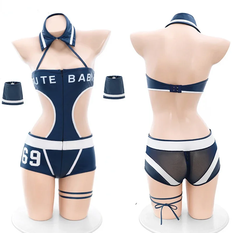 

Cute Girl Hot Cheerleading Uniform Women Football Baby Sexy Zipper Halter Bodysuit Cosplay Costume Lingerie Role Play Underwear