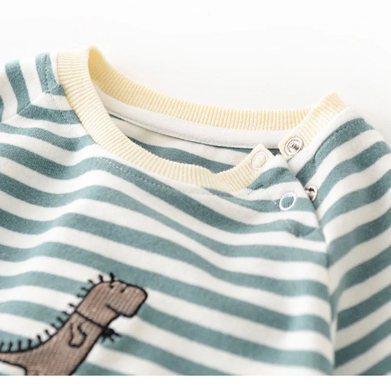 Baby Clothes Striped Cotton Newborn Boy Rompers Dinosaur Embroidery Toddler Jumpsuit