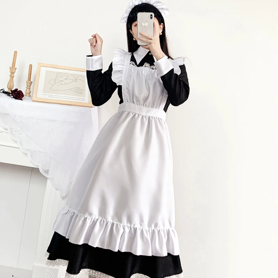 Maid Costume Cosplay White Apron Dress Clothing Girls Uniform British Housekeeper Cute A-Line Skirt Big Size Japanese Uniform