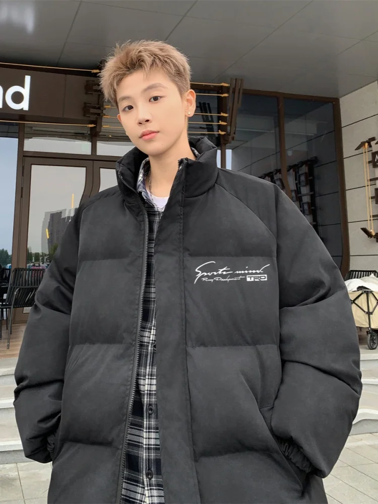 

Мужская утепленная зимняя куртка из искусственной кожи и хлопка с воротником-стойкой в американском стиле, верхняя одежда для подростков и пар