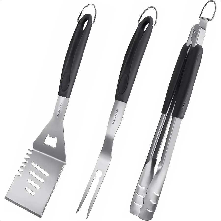 

HAUSHOF Large Grill Accories Heavy Duty BBQ Set Gifts for Men Women Premium Stainl Steel Spatula Fork Tongs Barbecue Utensils T
