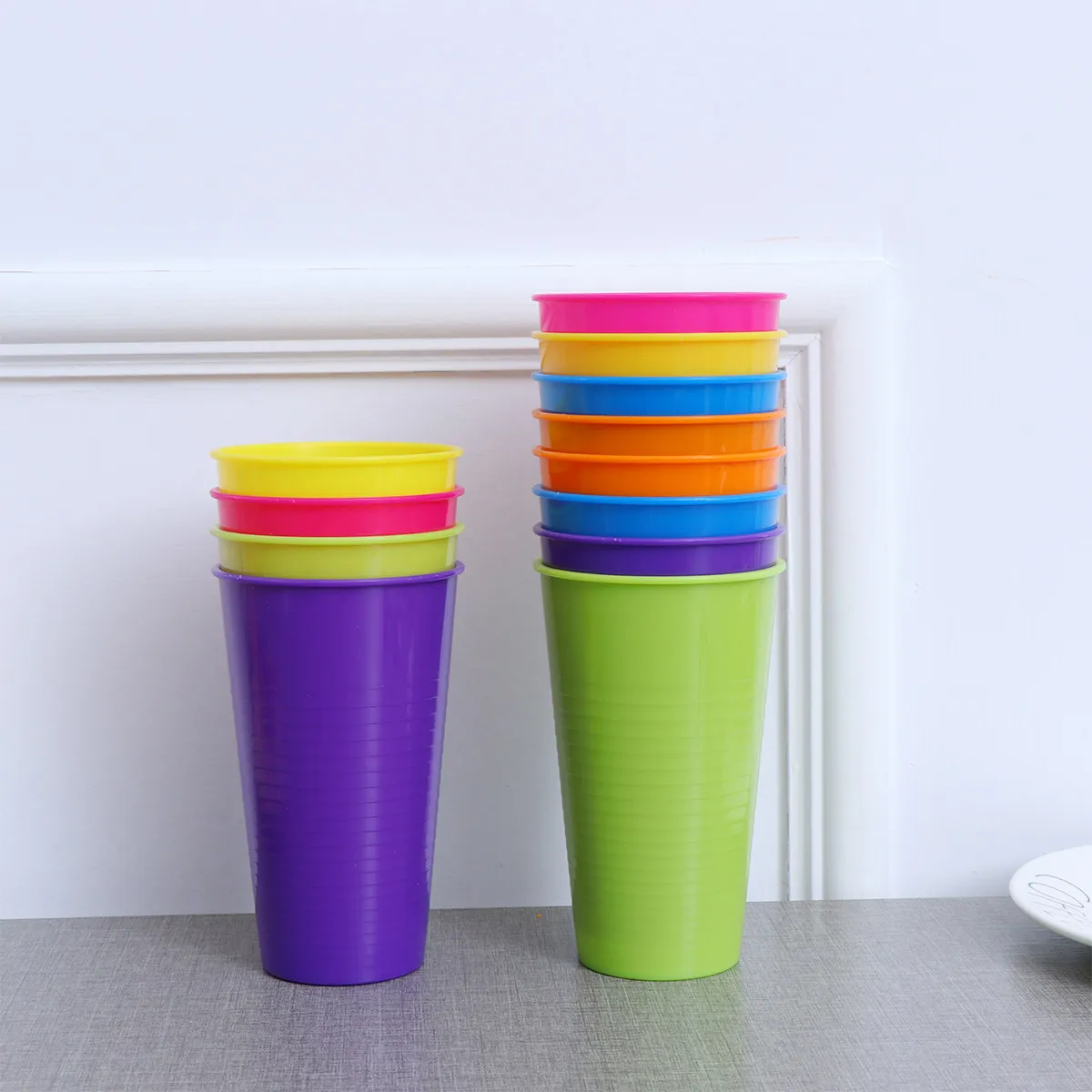 12Pcs Anti-Slip Plastic Party Cups Reusable Colorful Stackable Beverage Drinking Cups for Home Restaurant Picnic Beer Juice