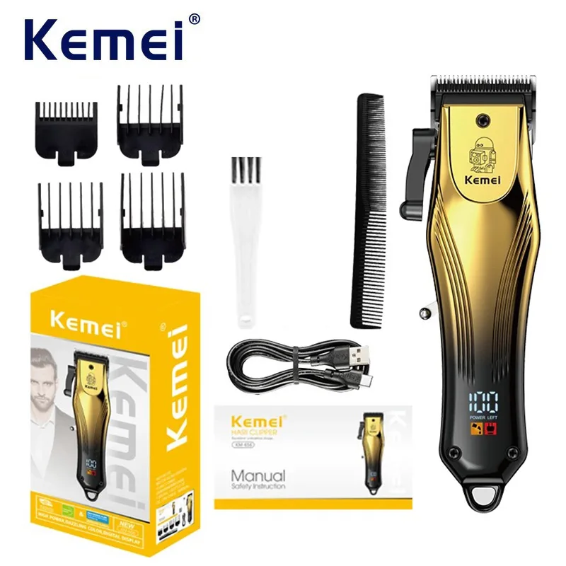 Kemei Professional Fade Hair Clipper Barber Electric Cordless Hair Trimmer Powerful Rechargeable Hair Cutting Machine for Men