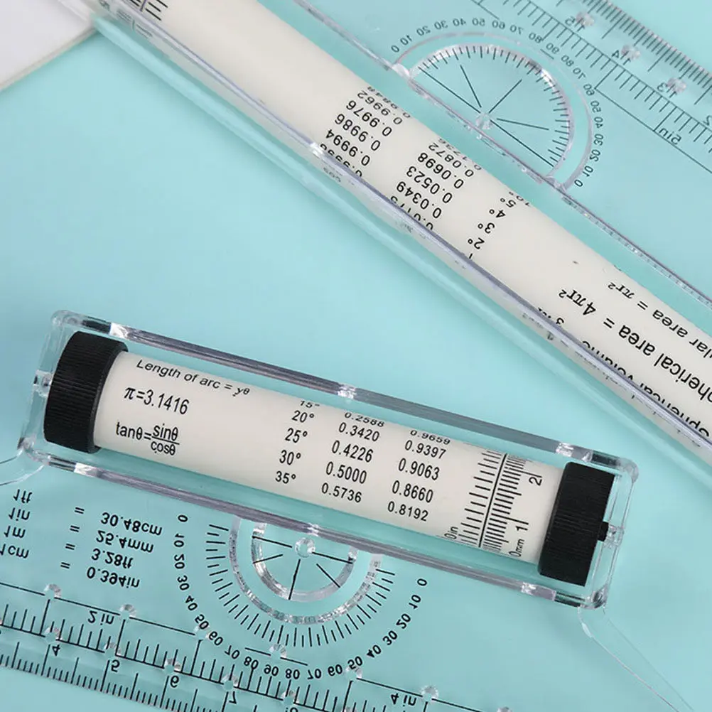 Drawing Ruler Multi-Purpose Plastic Rolling Ruler with Protractor Straightedge Compass Horizontal Vertical Parallel Lines