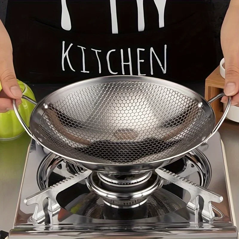 Sartén antiadherente de panal de acero inoxidable de 29cm/11,42 pulgadas con mango resistente a los arañazos para cocinar Pasta, carne, gachas, Ramen