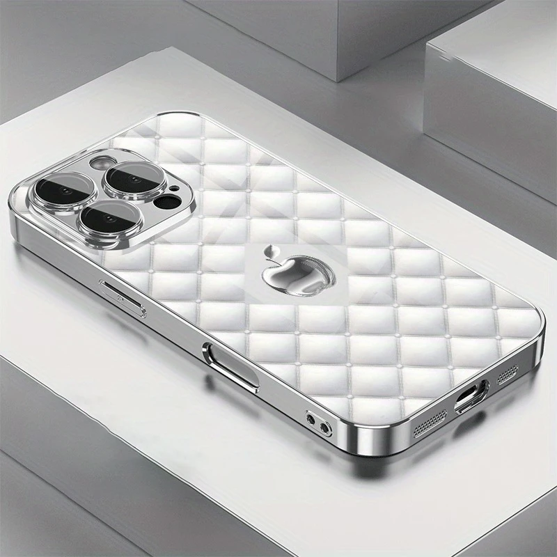 

White Texture Background For Apple Glass Electroplated Phone Case For iPhone 17 Pro Max 11 12 13 14 15 16 Plus 17 Air 16E Cover