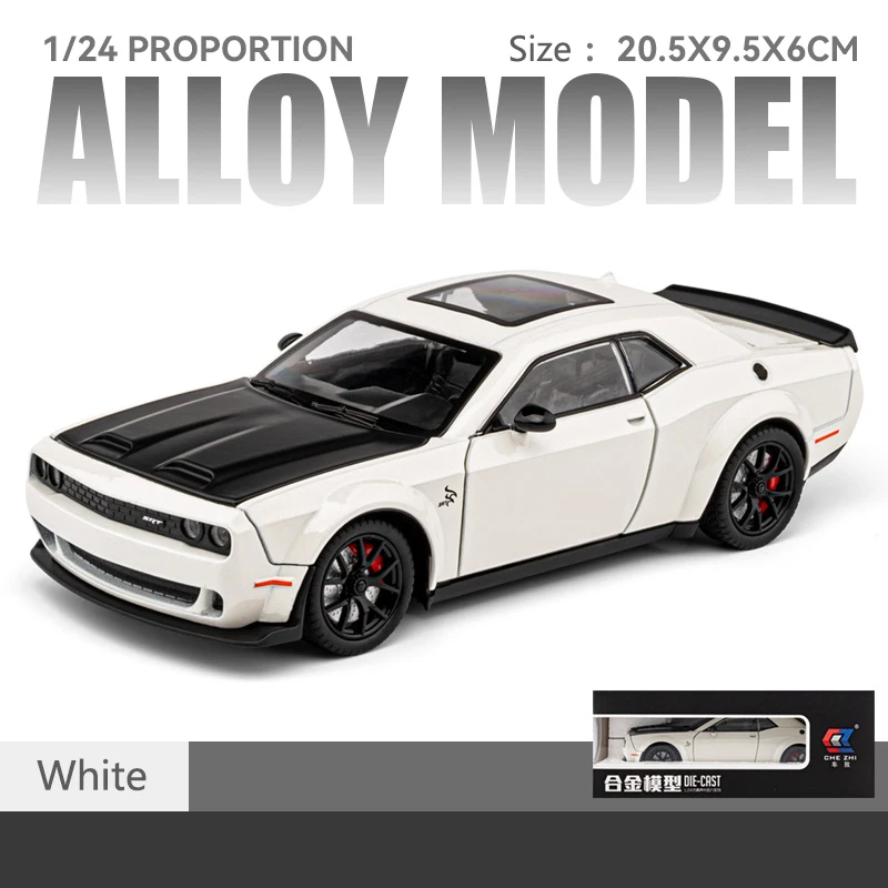 1:24 Simulated Srt Challenger Alloy Car Model Sound And Light Pull Back Toy Car Metal Sports Car Boys Collection Ornaments Gift