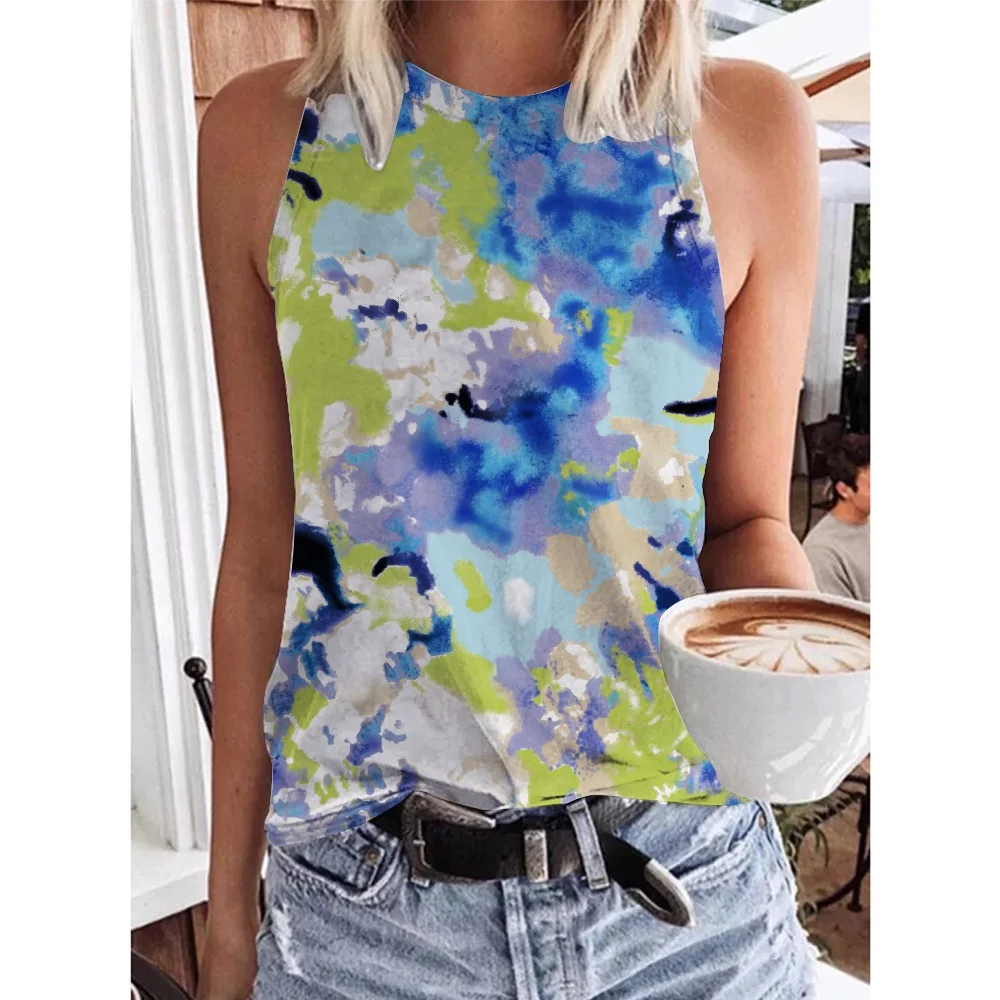 Summer Fashion Colorful Tie Dye 3D Print Tank Tops Women Streetwear Oversized O-Neck Vest Off Shoulder Sleeveless Woman Camisole