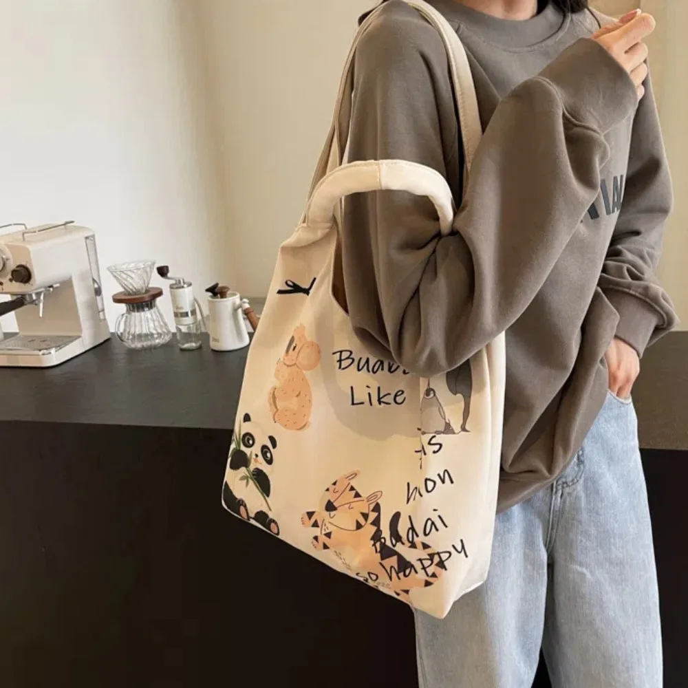 

Large Capacity Illustration Underarm Bag Pattern Tiger Graffiti Canvas Handbag Koala Casual Cartoon Shoulder Bag School