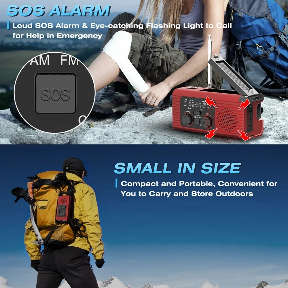 D5 SOS Alarm Notfall Handkurbel Radio AM/FM NOAA Solar Power USB Aufladbare 4000 mAh Power Bank Tragbare Radio LED Taschenlampe