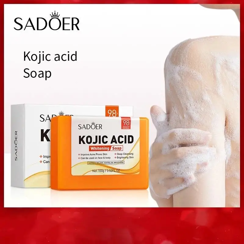 1Pc SADOER Kojic Acid Facial Soap Face Wash Foam Facial Cleanser Moisturizing Hydrating Oil Control Body Bathing Handmade Soap
