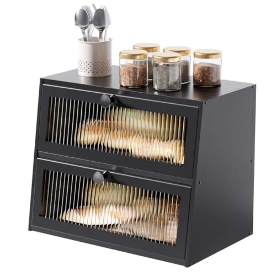 

Bread Box for Kitchen CountertopExtra Large 2 Layer Breadbox Wooden Farmhouse Bread Storage Container Bread Bin Bread Holder Fo
