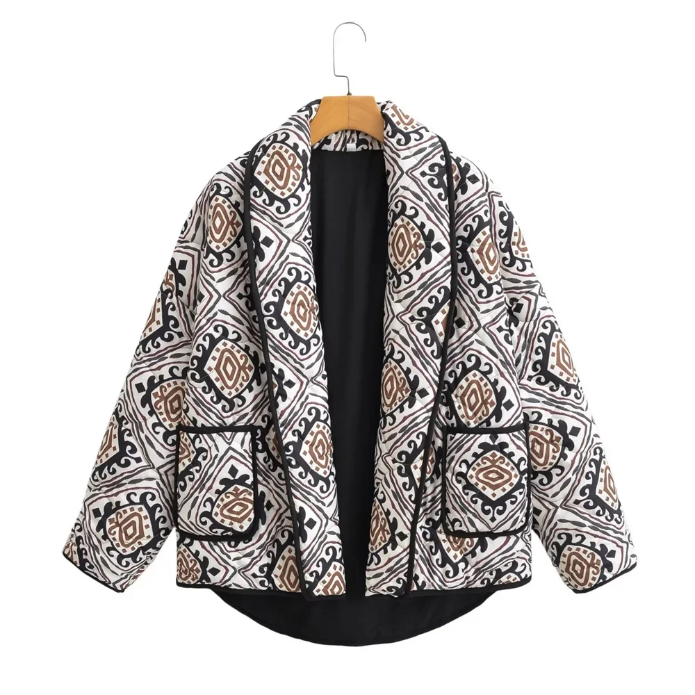 2024 New Autumn/Winter New Product Women\'s New Fashion Casual Versatile Print Loose Cotton Cardigan Coat