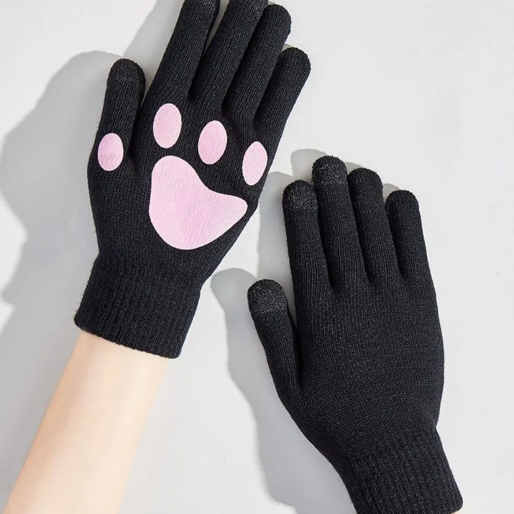 

New Cat's Paw Warm Gloves Knitted Touchable Screen Touch Screen Gloves Full Finger Skiing Gloves for Outdoor Cycling Skiing