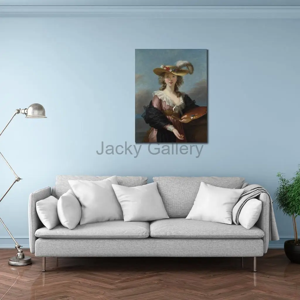Self Portrait Straw Hat Elisabeth Vigée Le Brun Oil Painting Classical Lady Canvas Art Handmade for Entryway Hallway Wall Decor