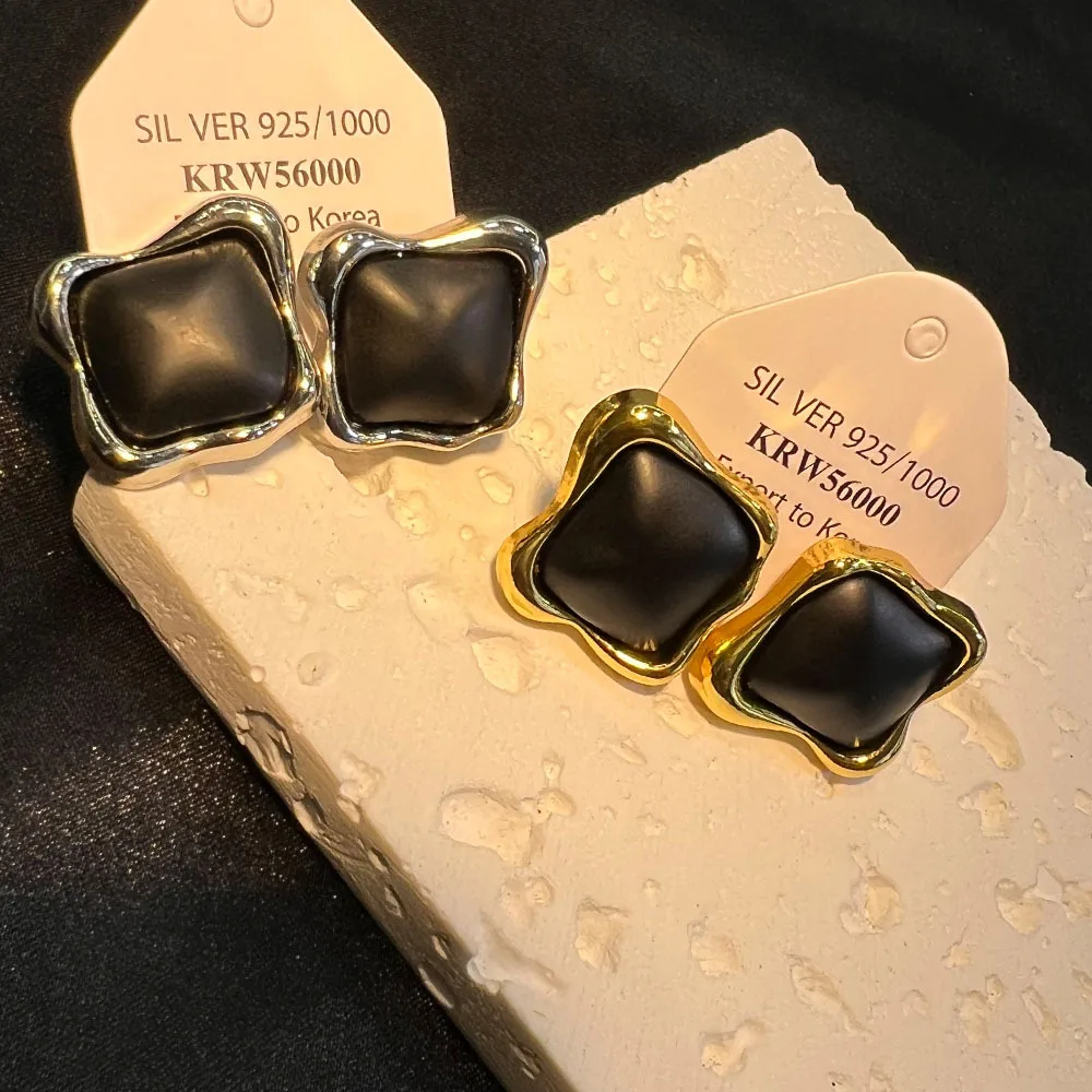 New spring and summer Korean earrings S925 silver needle ins niche high-end geometric retro light luxury irregular stud earrings