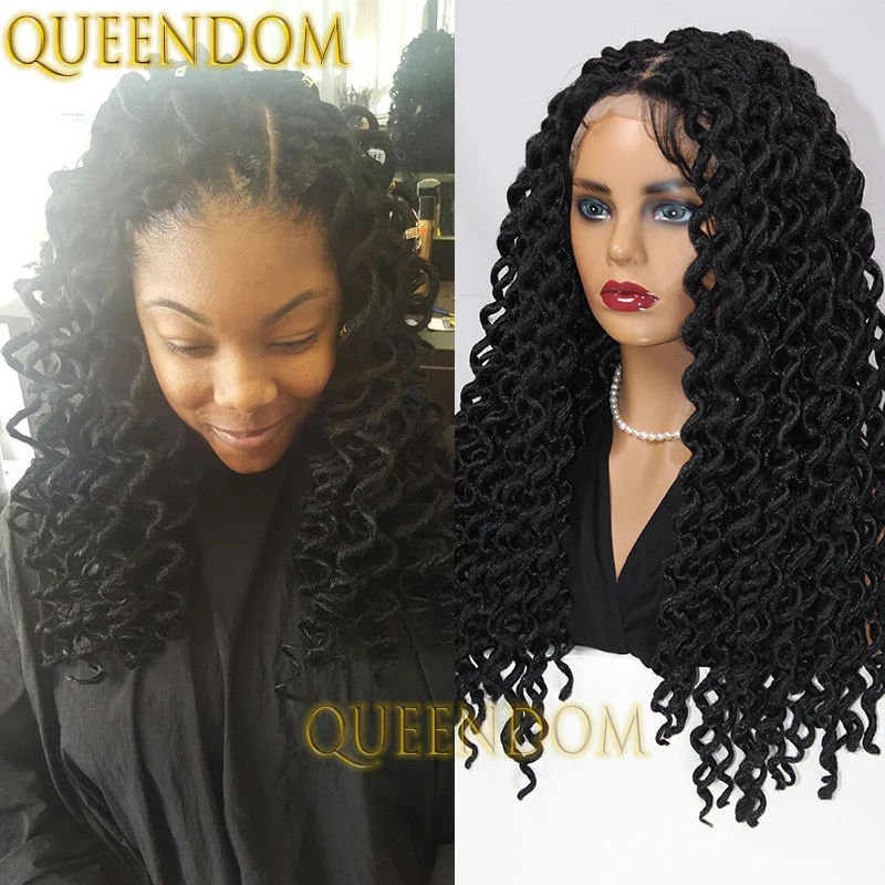 22 Inch Synthetic Passion Twisis Braid Wig Full Lace Handmade Box Braided Wig for Women Crochet Pre-Looped Loose Wavy Braids Wig