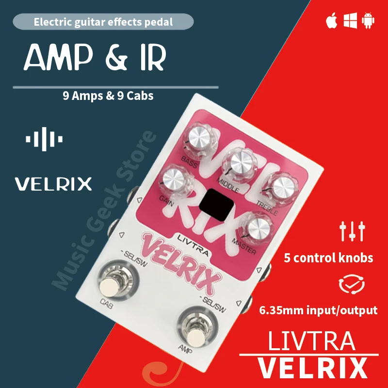 Pedal de efectos LIVTRA VELRIX Amp IR, 9 preamplificadores + 9 simulaciones de cabina, NAM/IR Loader, interfaz de audio USB, bucle de efectos para bandas en vivo y estudio en casa