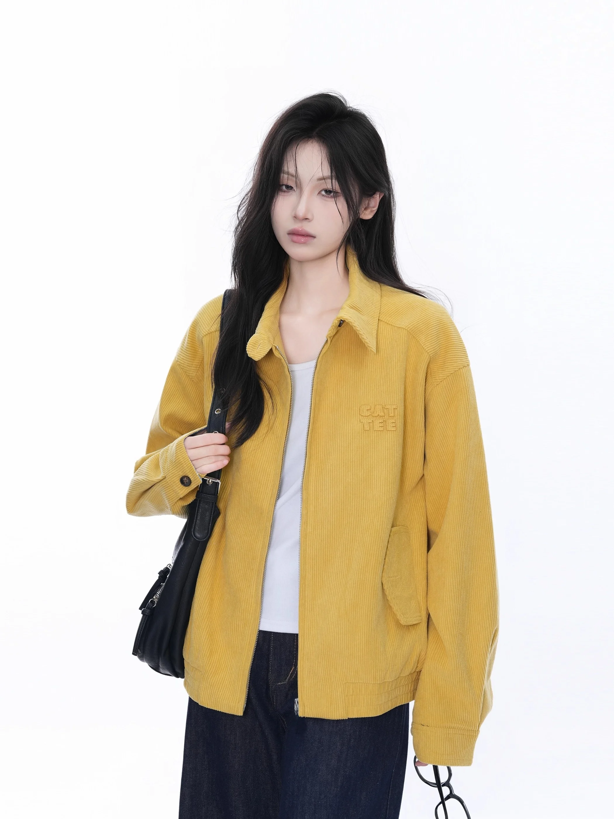 

Раннеосенняя желтая вельветовая куртка свободного кроя в стиле ретро для пар, модная верхняя одежда с длинными рукавами на молнии