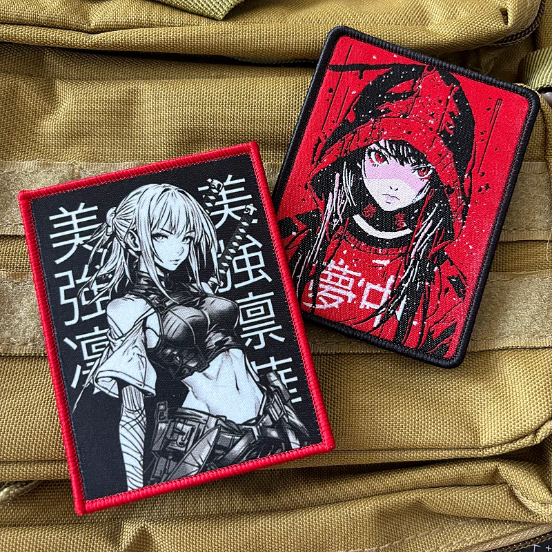 Anime feminino assassino moral emblema impressão remendos gancho e laço espadachim tático remendo militar braçadeira mochila adesivo