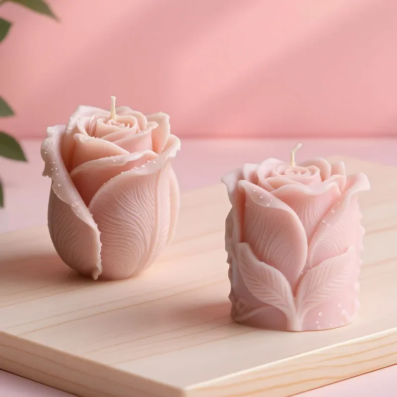 

2 Pcs Rose Bud Candle Mold for Valentine's Day Wedding DIY Flower Aromatherapy HandmadeSoap Plaster Silicone Mold Home Decor