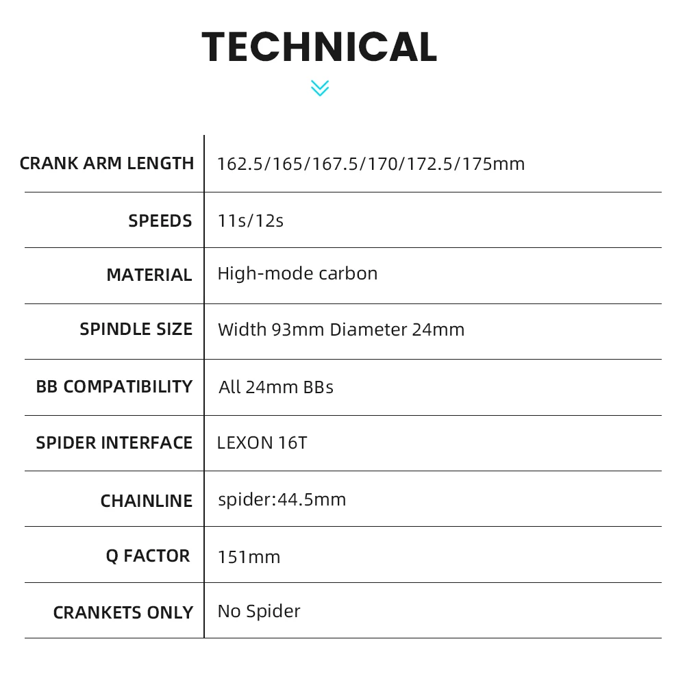 LEXON Road Full Carbon Cranksets Superlight Bicycle Cranks 362g 24mm Titanium Spindle 165/167.5/170/172.5/175MM Cycling Parts