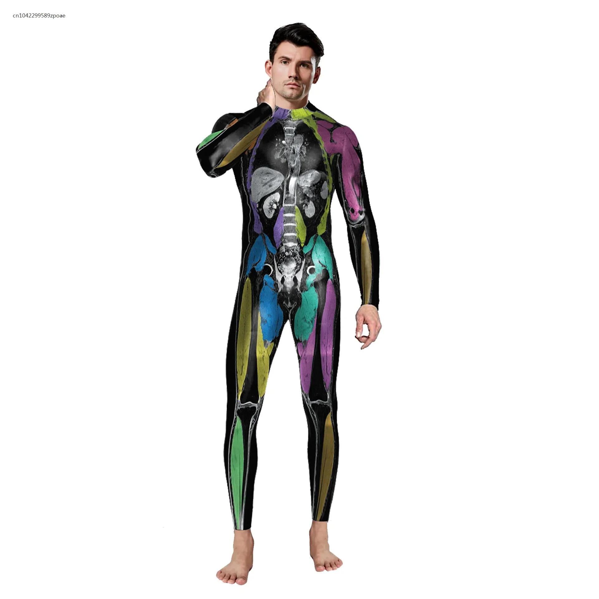 2024 Halloween Carnival 3D Skeleton Printed Cosplay Costume Women Sexy Spandex Slim Tight Zentai Bodysuits Jumpsuits