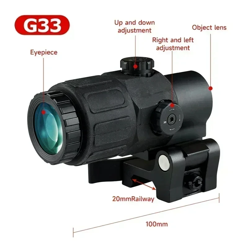 Tactical Eotech G33 Sight Fixed Magnifier Scope With Switch to Side Quick Detachable QD Mount For Airsoft Hunting