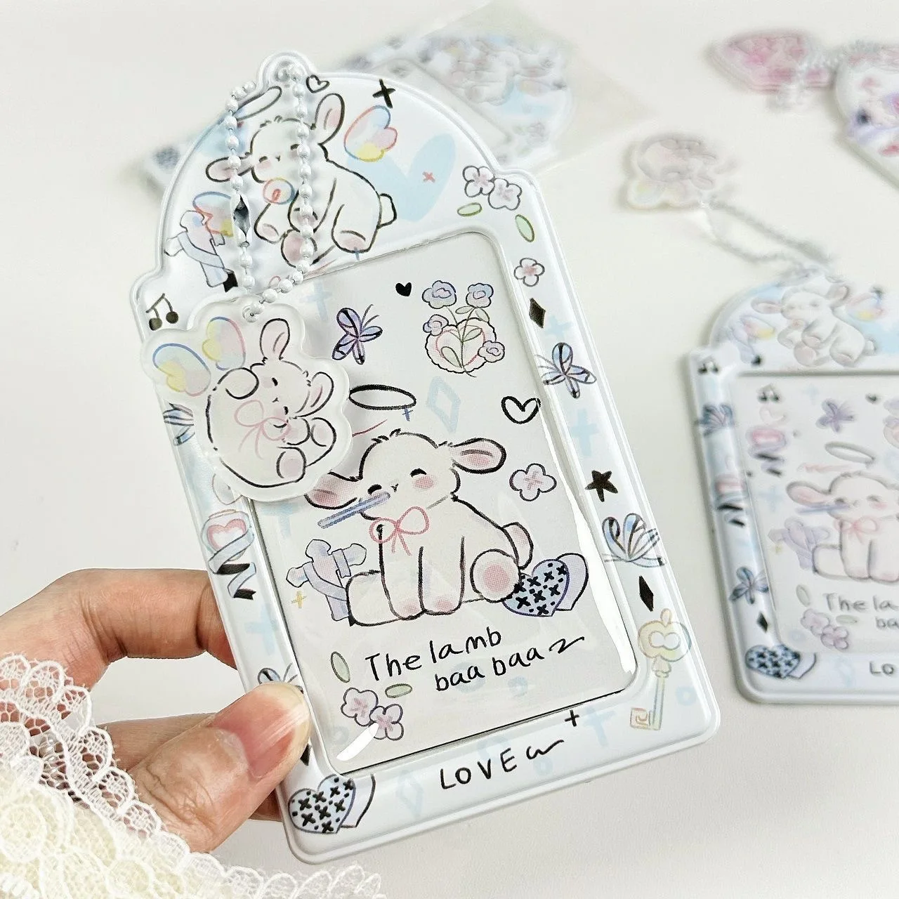 

Kawaii Sheep Design Card Sleeve, Angel & Candy Style Card Holder, Portable Bus Card Meal Protector