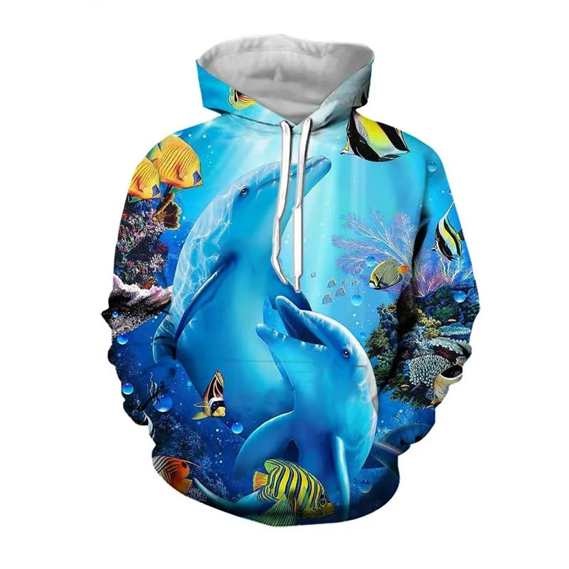 

New Sea Animals Dolphin 3D Print Hoodies Men Women Oversized Hoodie Pullovers Hooded Sweatshirts Tracksuit Coats Kids Clothing