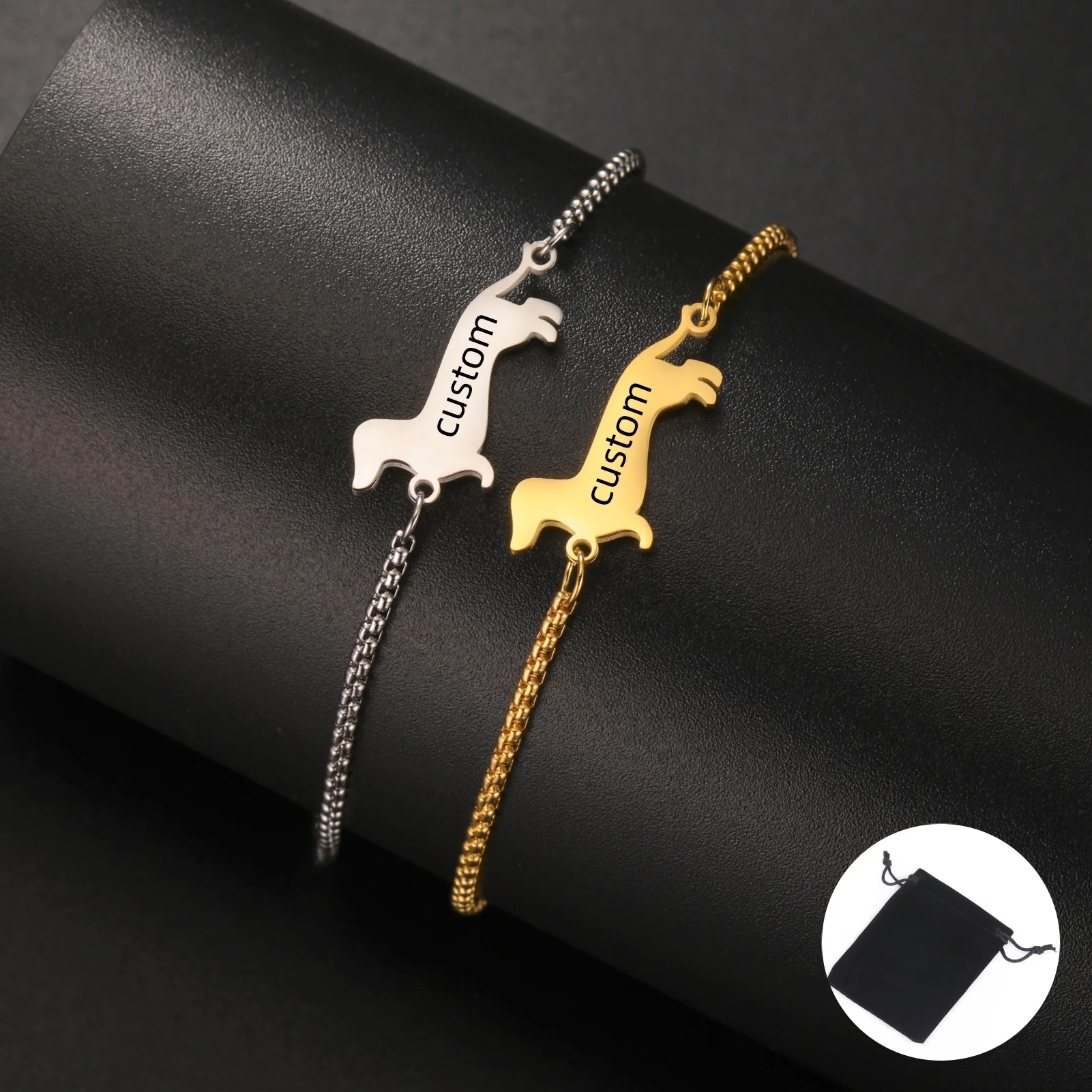 Personalized Sausage Dog Charm Bracelet, Custom Pet Gift