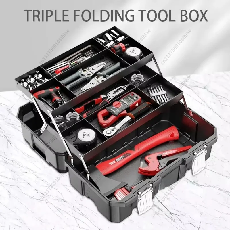 Heavy Duty Folding Tool Box Triple Layer Storage Organizer for Home Repair Automotive And Workshop Tools