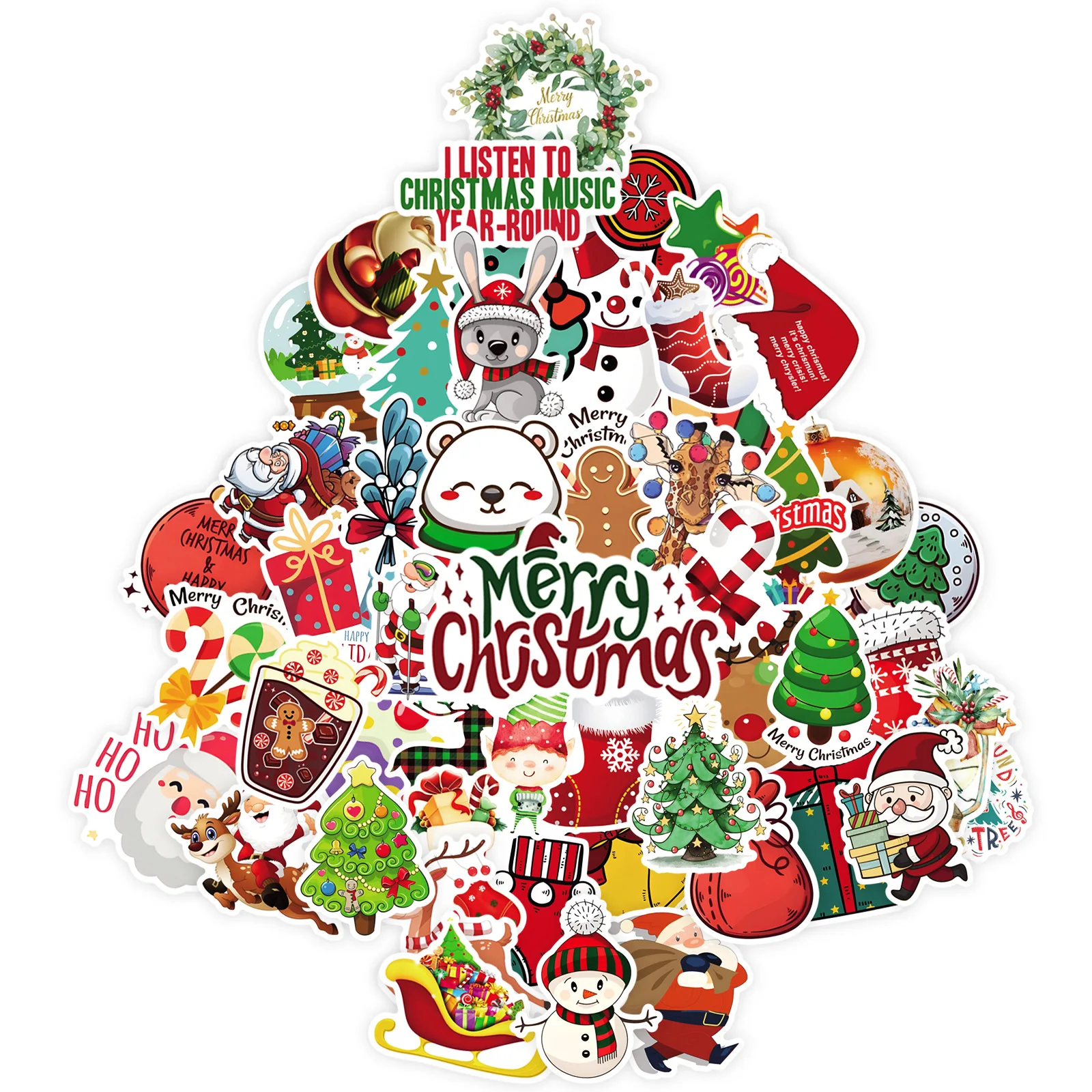 

10/50PCS Christmas Festive Snowman Crystal Ball Cartoon Doodle DIY Decorative Luggage Computer Waterproof Sticker Kids Toy