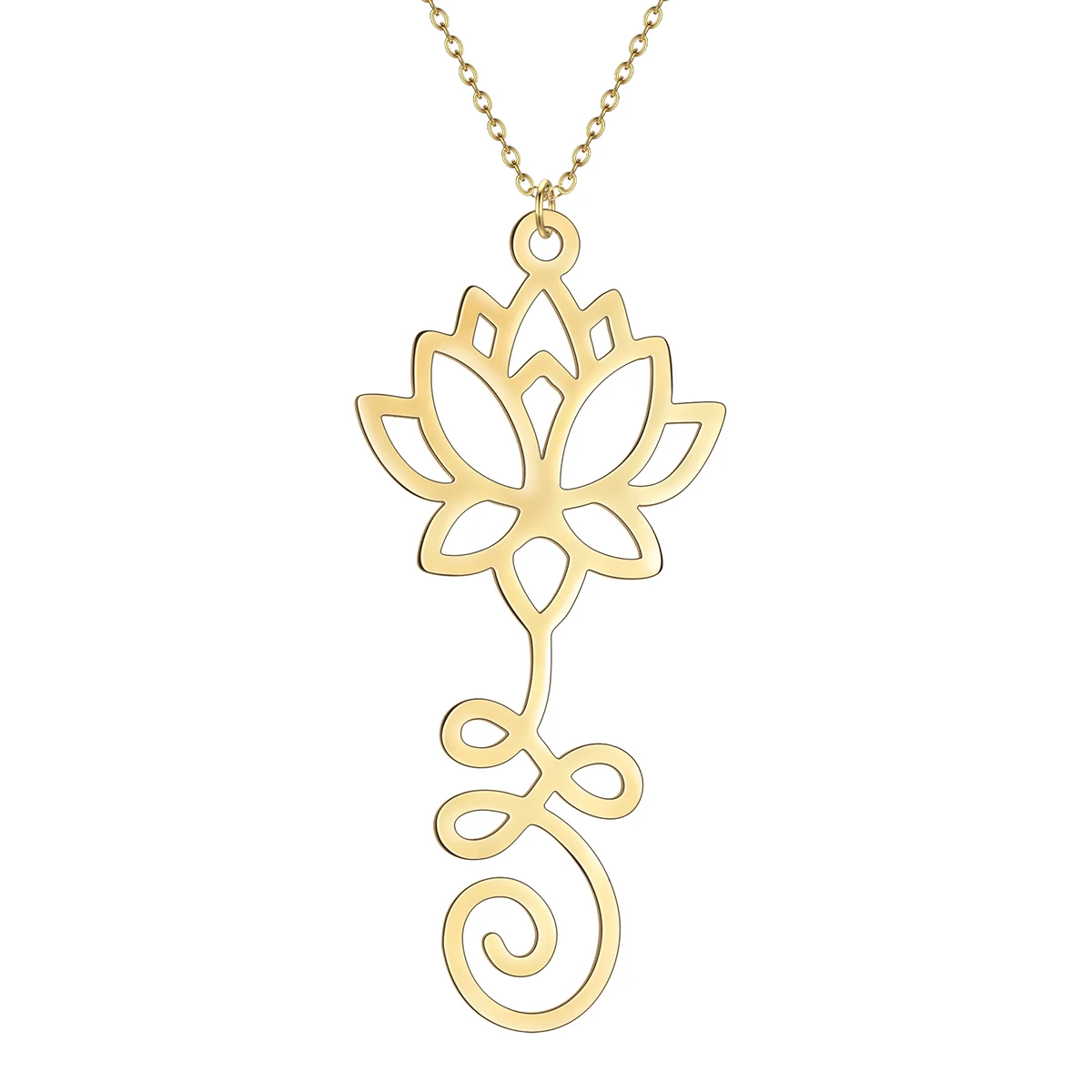 QIAMNI Stainless Steel Lotus Flower Unalome Pendant Yoga Buddhism Necklaces Spiritual Amulet Jewelry Birthday Gift for Women