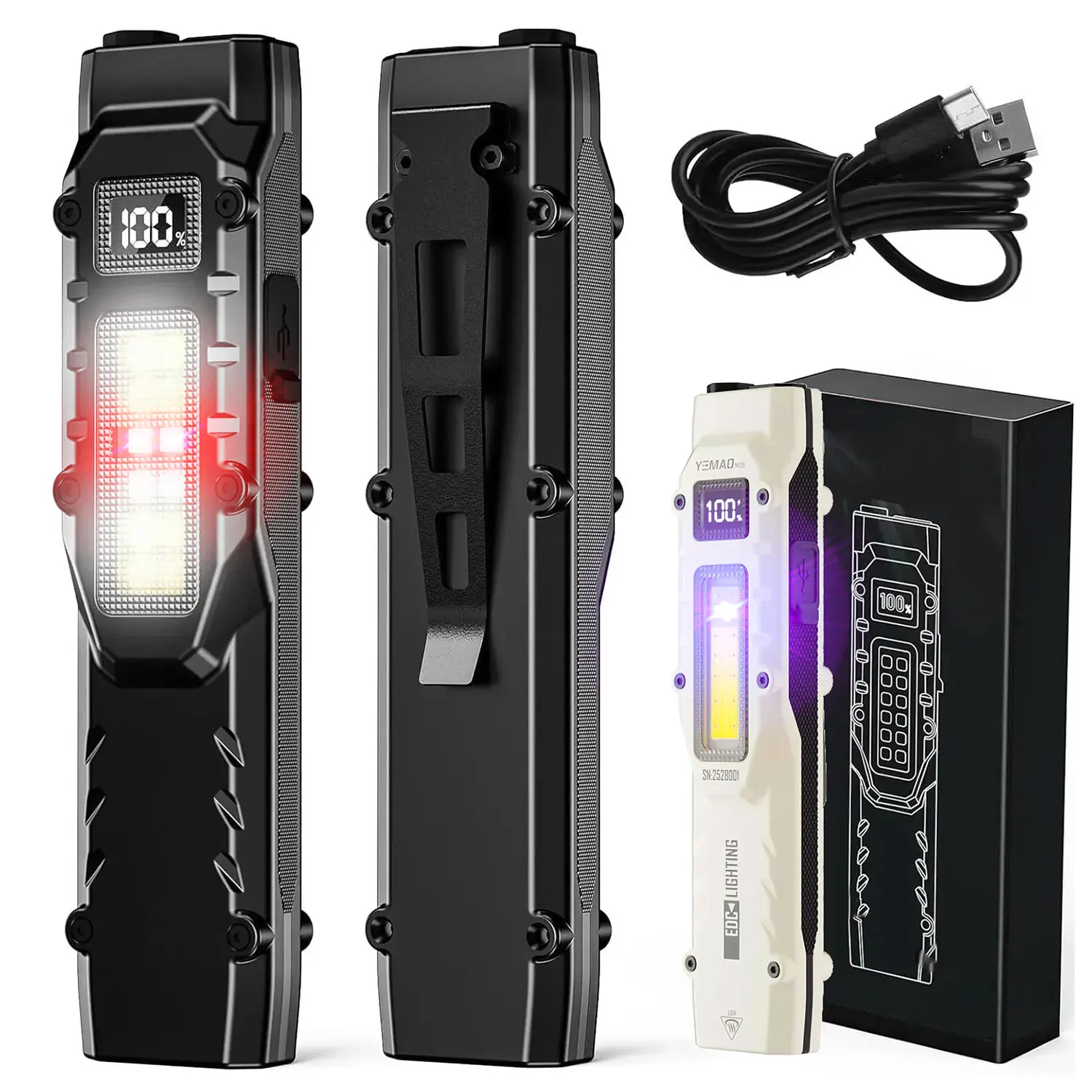 

Тактический фонарик eDC, перезаряжаемый плоский фонарик LED 1100LM с зажимом и цифровым дисплеем, карманный фонарик для экстренной помощи в кемпинге