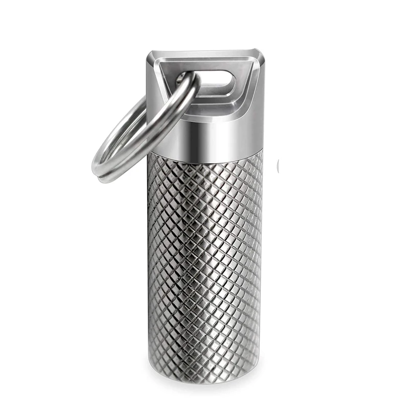 Titanium Alloy Mini Waterproof Warehouse Keychain Pill Box Portable Waterproof First Aid Suitable for EDC/Outdoor Carry-On