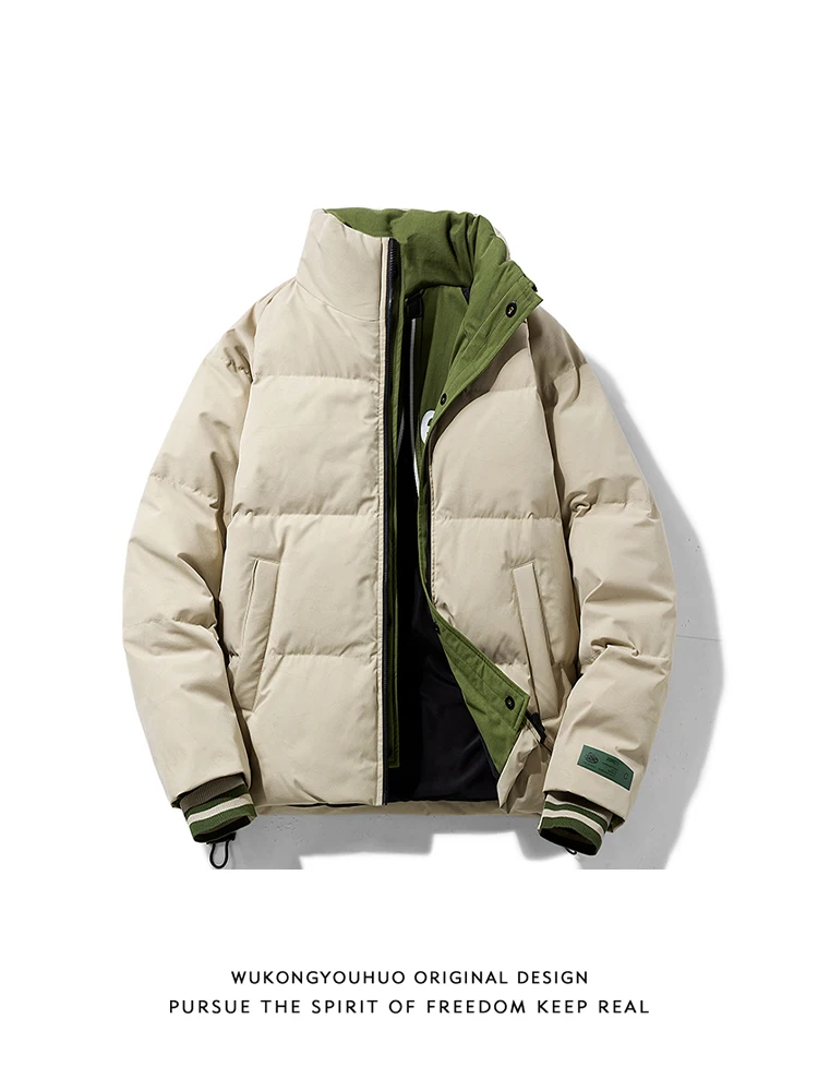 

Thiened Stand Collar Du down Jaet Men's Retro Winter Warm Outerwear Youth Faion Nylon Fabric Ci Casual Sle