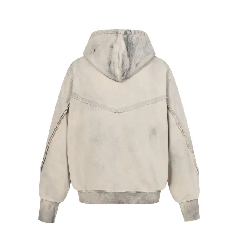 WVGA Autumn New Men's American Style Washed Distressed Diagonal Zipper Hooded Cardigan Sweatshirt Niche Casual Edges Coat W27164