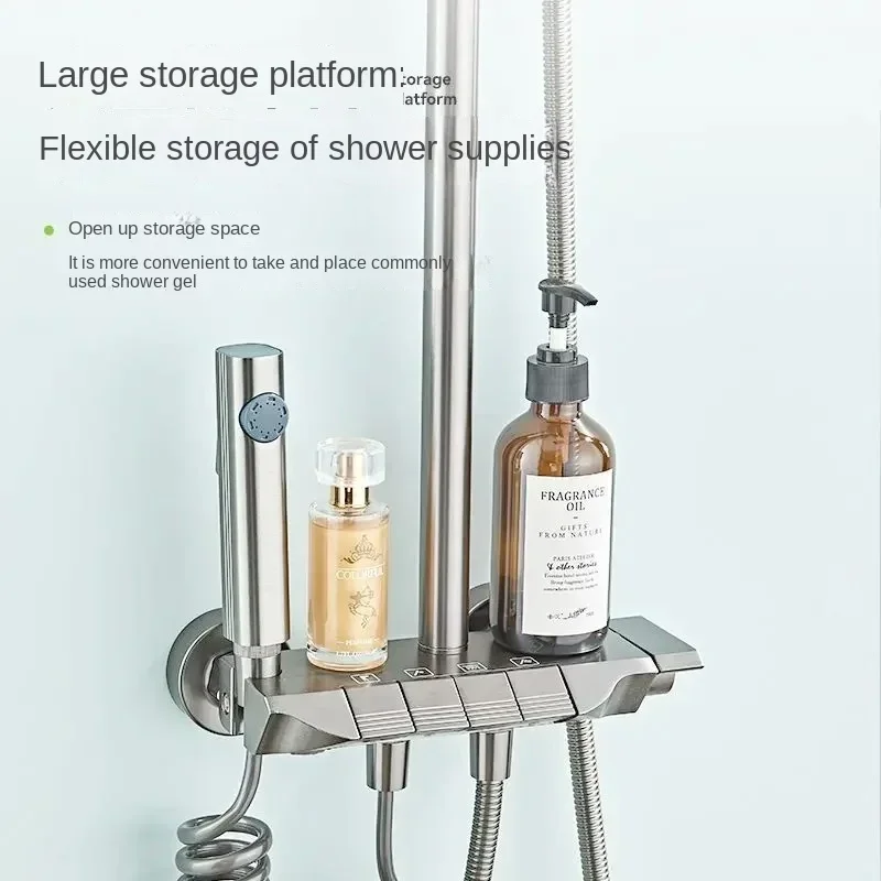 Space Aluminum Shower System Bathroom Shower Set Piano Button Switch Shower Set Bathroom Faucets Shower Head Douche