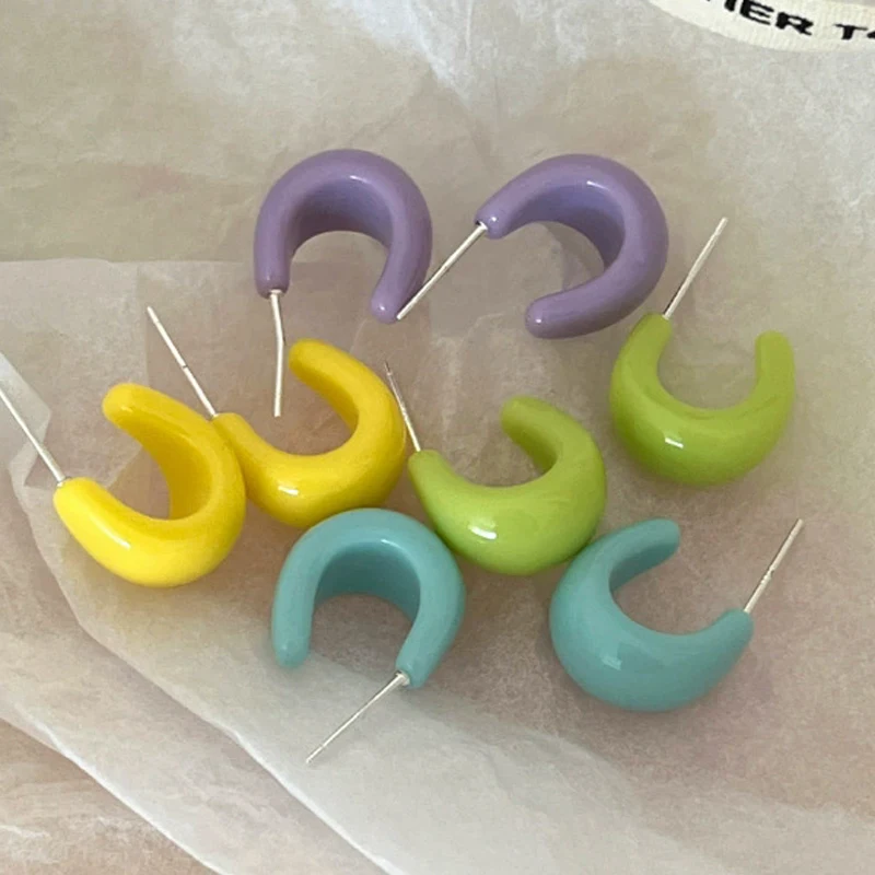 Candy Color Acrylic C Shape Drop Earrings for Women Girls Fashion Geometry Small Semicircle Dangle Earrings Cute Jewelry Gifts