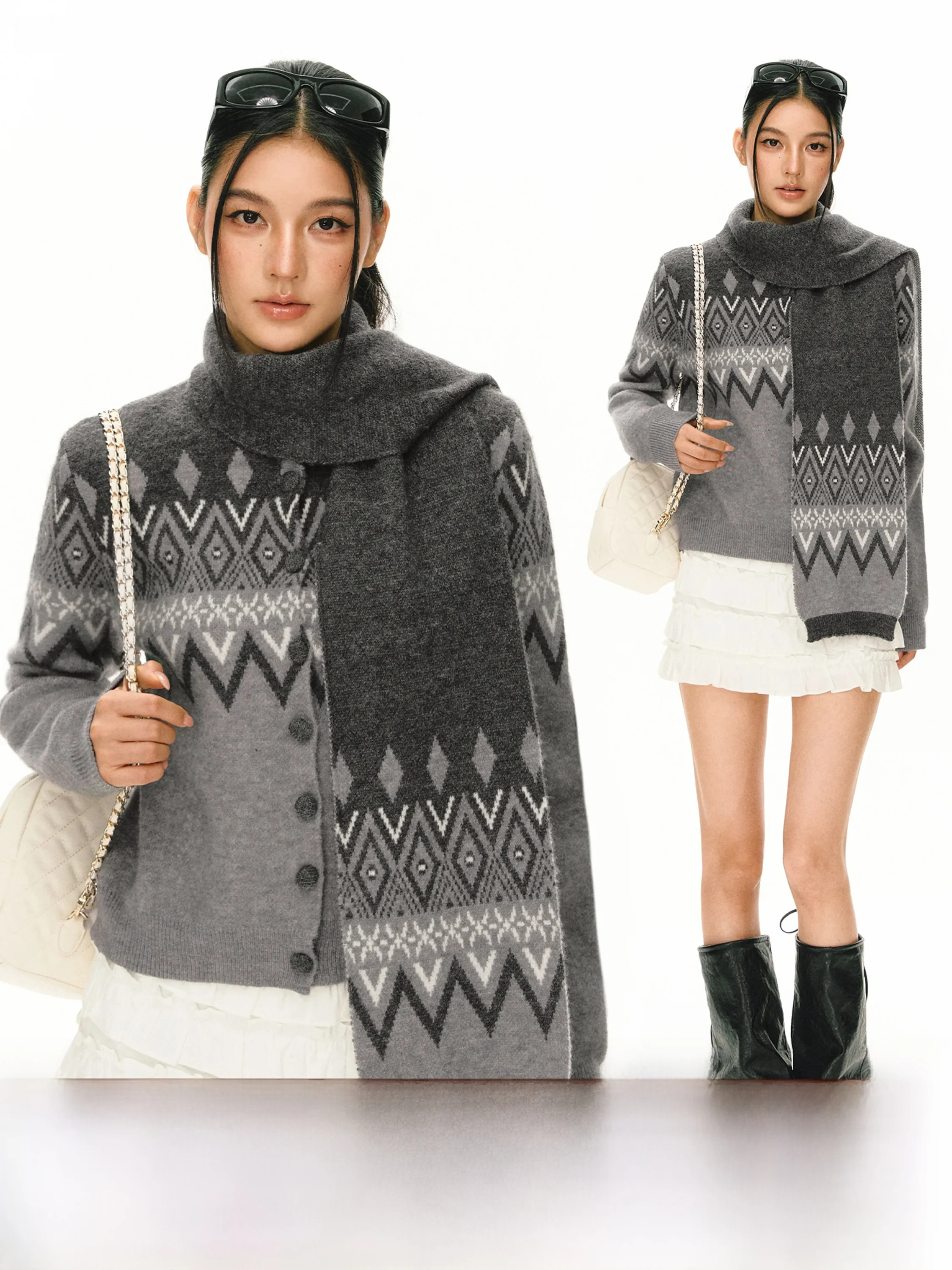 Ariseism American Retro Style Women's Sweater Autumn New Soft Knitted Top with Flower Pattern Regular Fit Long Sleeve Cardigan