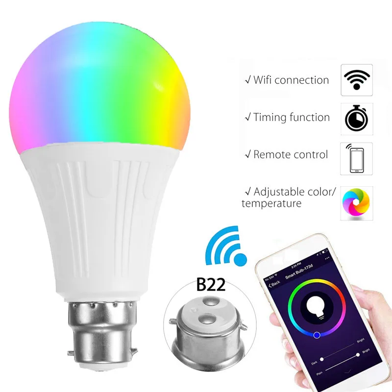 B22 Wifi Smart LED Bulb Intellegent Warn Lighting Dimmable LED Lamp App Control Work with Alexa Google Assistant