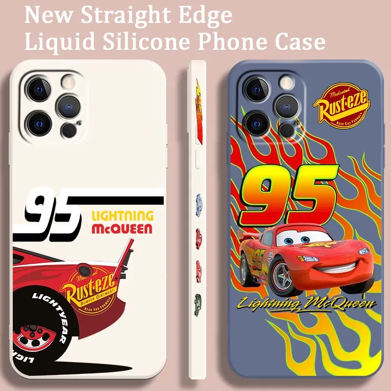 

Disney Cartoon Cars Phone Case For Apple iPhone 16 15 14 13 12 11 XR XS X Pro Max Plus Liquid Left Rope Soft Cover