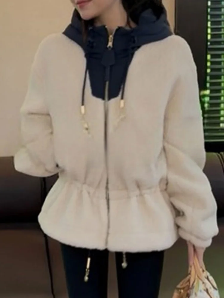 

Double-Sided Wear Lamb Fur Jaet Women's Winter Thiened Warm Top Waist-Cinching Faionable Outerwear Casual Commute Sle