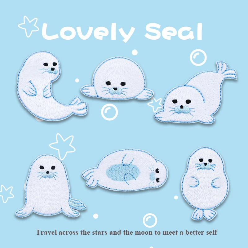 1 Piece Cute White Seal Embroidered Clothing Patches For Clothes Parch Iron On Fabric Sticker
